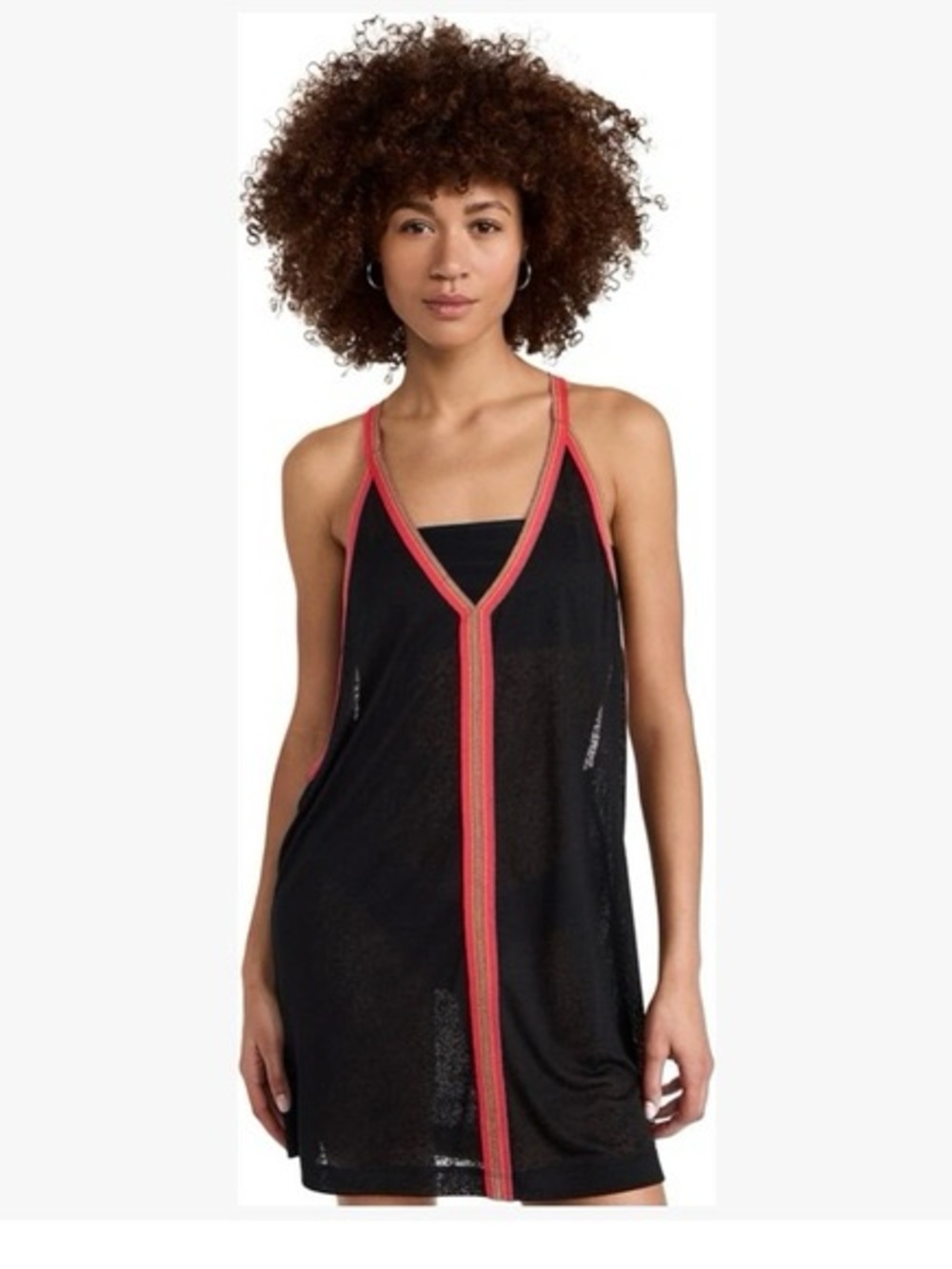 Pitusa Mini Sundress Coverup Black w/ Neon Orange piping. One Size. Like New.